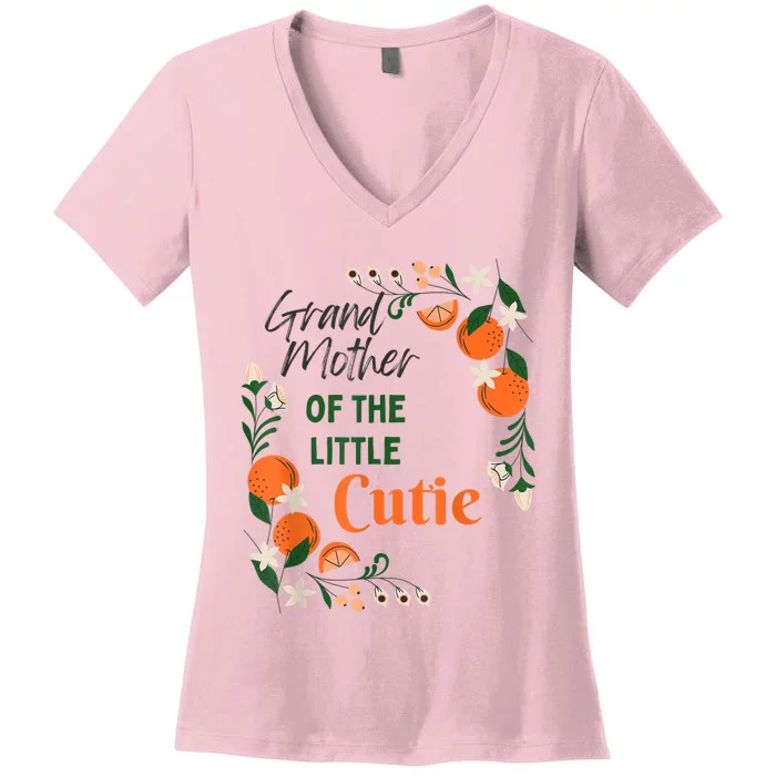 Grandmother Little Cutie Baby Shower Orange 1st Birthday Women's V-Neck T-Shirt