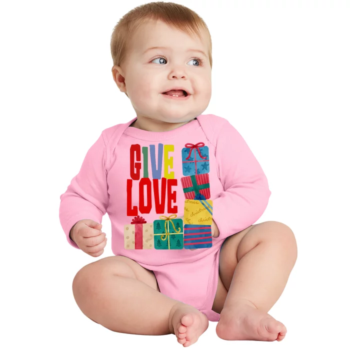 Give Love Christmas Holiday Gifts Baby Long Sleeve Bodysuit