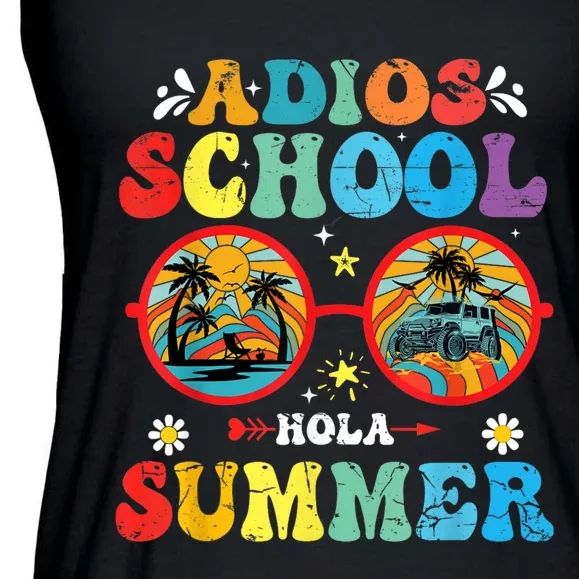 Groovy Last Day Of School Adios School Hola Summer Teacher Ladies Essential Flowy Tank