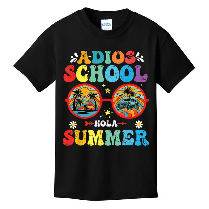 Groovy Last Day Of School Adios School Hola Summer Teacher Kids T-Shirt