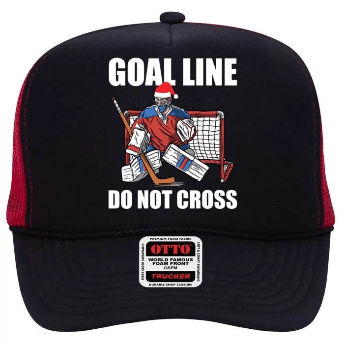 Goal Line Do Not Cross Santa Goalkeeper Christmas Goalie Gift High Crown Mesh Trucker Hat