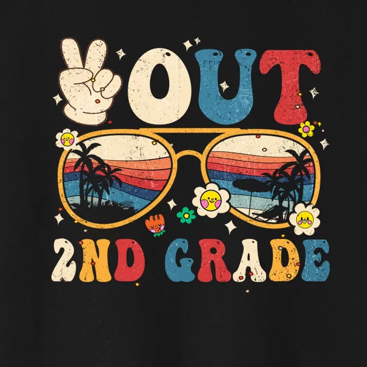 Groovy Last Day Of School Peace Out 2nd Grade Women's Crop Top Tee