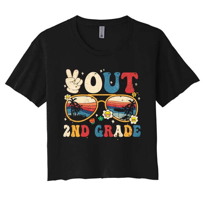 Groovy Last Day Of School Peace Out 2nd Grade Women's Crop Top Tee