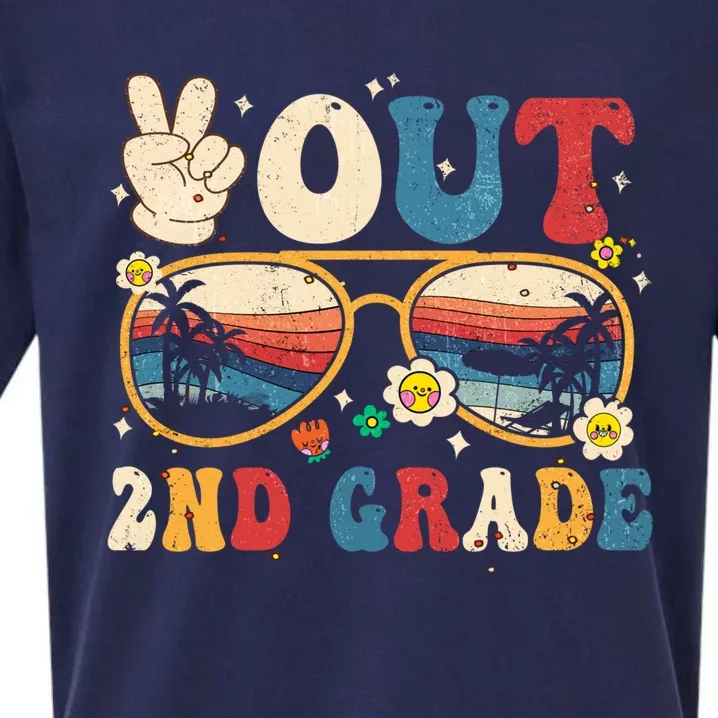 Groovy Last Day Of School Peace Out 2nd Grade Sueded Cloud Jersey T-Shirt