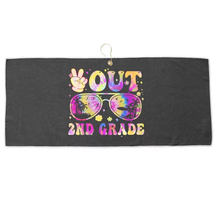 Groovy Last Day Of School Peace Out 2nd Grade Large Microfiber Waffle Golf Towel