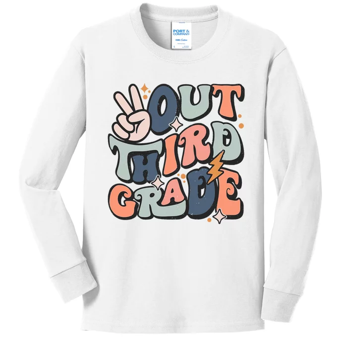 Groovy Last Day Of School 3rd Grade Peace Out Third Grade Kids Long Sleeve Shirt