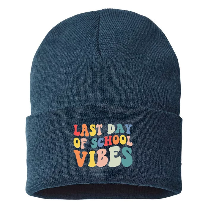 Groovy Last Day Of School Vibes Teacher Student Graduation Sustainable Knit Beanie