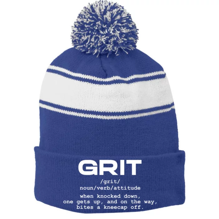 Grit Lions Definition Funny Detroit City Stripe Pom Pom Beanie