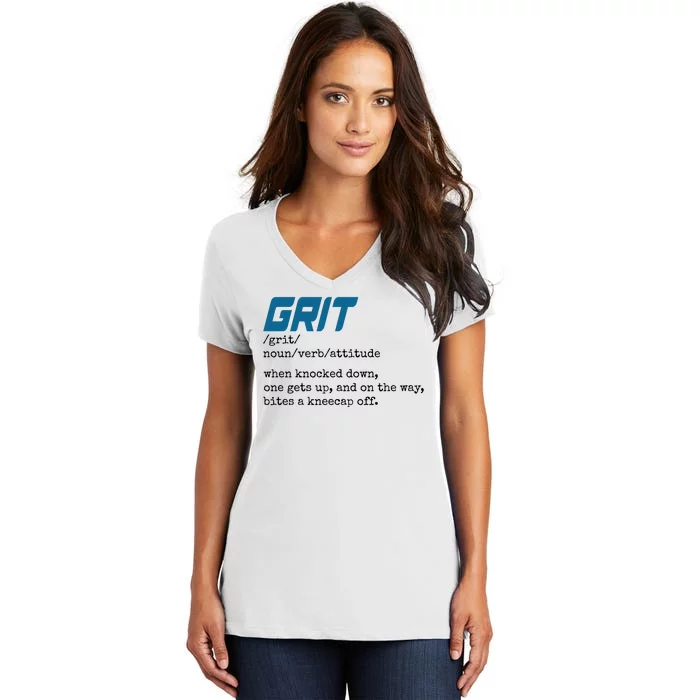 Grit Lions Definition Funny Detroit City Women's V-Neck T-Shirt