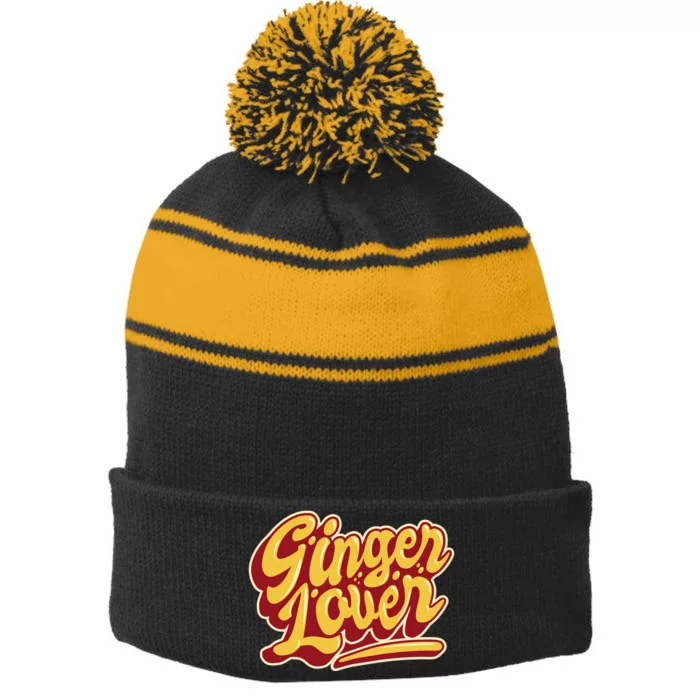 Ginger Lover Funny Redhead Retro Stripe Pom Pom Beanie