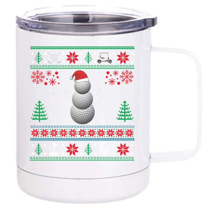 Golf Lover Funny Golf Ugly Christmas Sweaters Gift Front & Back 12oz Stainless Steel Tumbler Cup