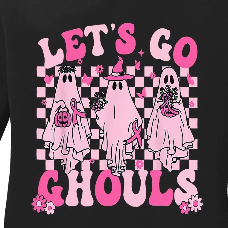 Groovy Let's Go Ghouls Cute Ghosts Funny Halloween Ladies Long Sleeve Shirt