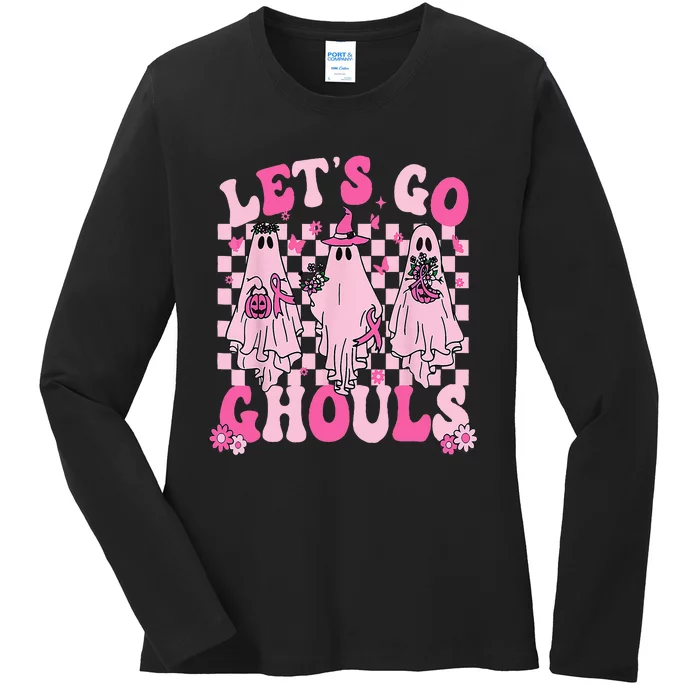 Groovy Let's Go Ghouls Cute Ghosts Funny Halloween Ladies Long Sleeve Shirt