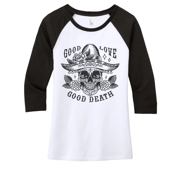 Good Love Good Death Skull Dia De Los Muertos Women's Tri-Blend 3/4-Sleeve Raglan Shirt