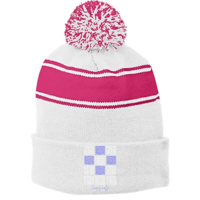 Geometry Lettering Stripe Pom Pom Beanie