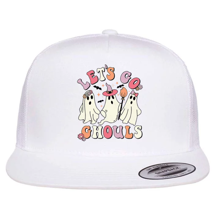 Groovy Lets Go Ghouls Halloween Ghost Out Costumes Flat Bill Trucker Hat