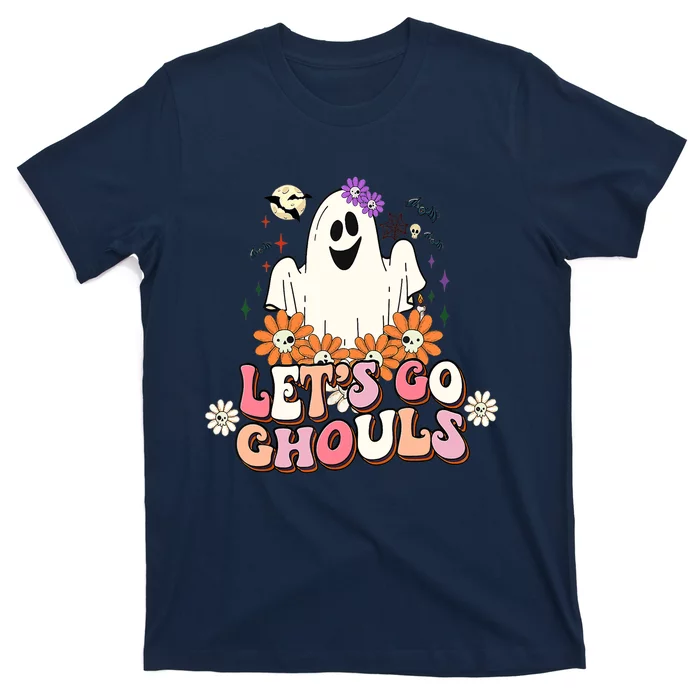 Groovy Lets Go Ghouls Ghost Retro Halloween Wo Girl T-Shirt