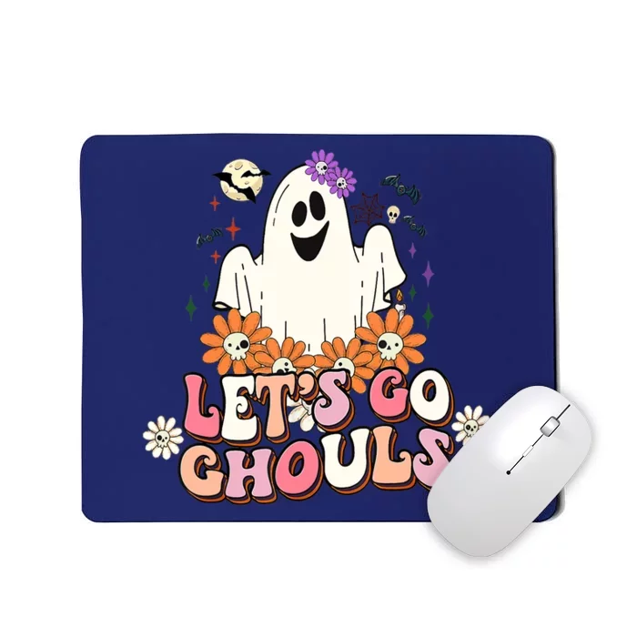 Groovy Lets Go Ghouls Ghost Retro Halloween Wo Girl Mousepad