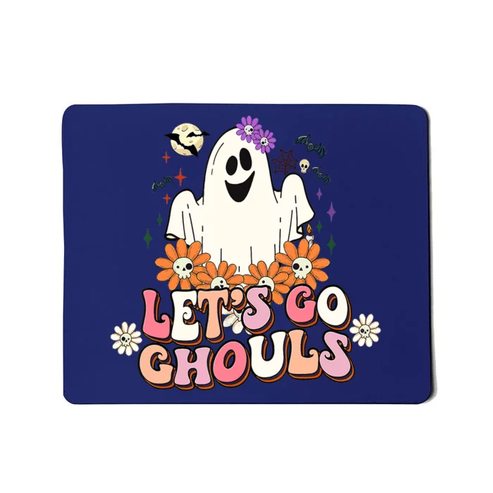 Groovy Lets Go Ghouls Ghost Retro Halloween Wo Girl Mousepad