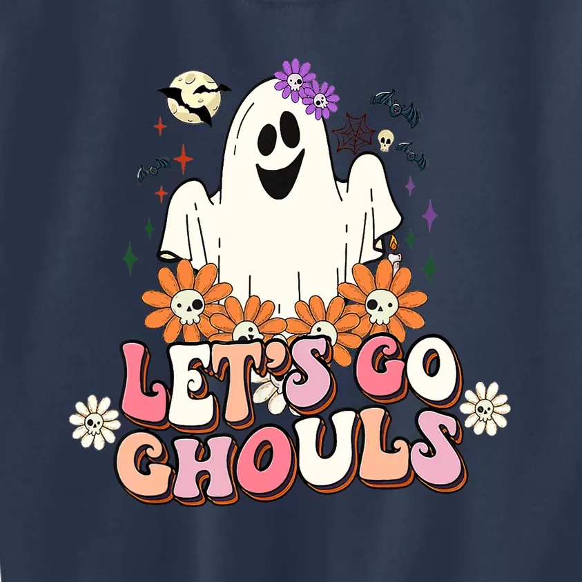 Groovy Lets Go Ghouls Ghost Retro Halloween Wo Girl Kids Sweatshirt