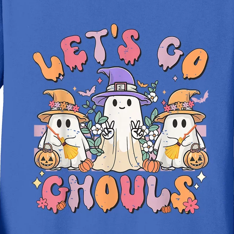 Groovy Lets Go Ghouls Cute Ghost Halloween Spooky Season Funny Gift Kids Long Sleeve Shirt