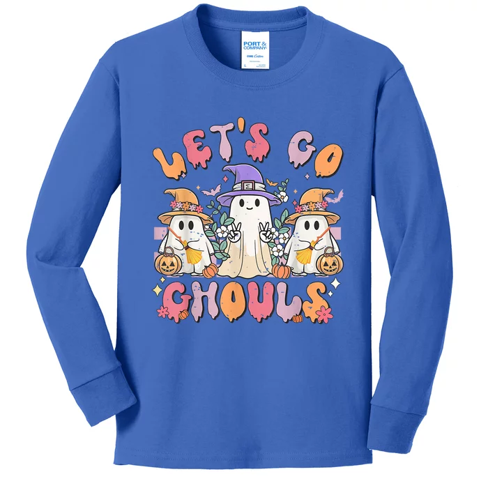 Groovy Lets Go Ghouls Cute Ghost Halloween Spooky Season Funny Gift Kids Long Sleeve Shirt