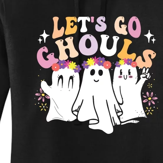 Groovy Lets Go Ghouls Cute Ghost Halloween Spooky Season Women's Pullover Hoodie