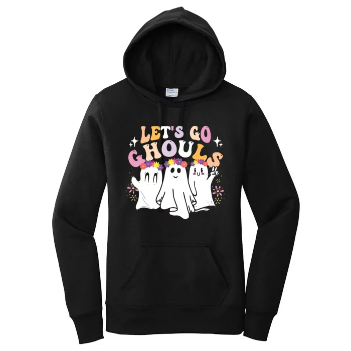 Groovy Lets Go Ghouls Cute Ghost Halloween Spooky Season Women's Pullover Hoodie