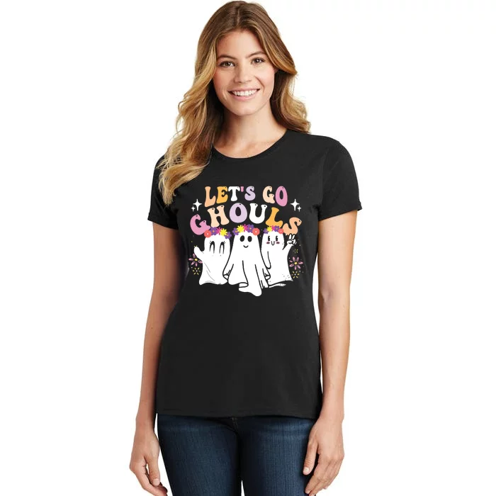 Groovy Lets Go Ghouls Cute Ghost Halloween Spooky Season Women's T-Shirt