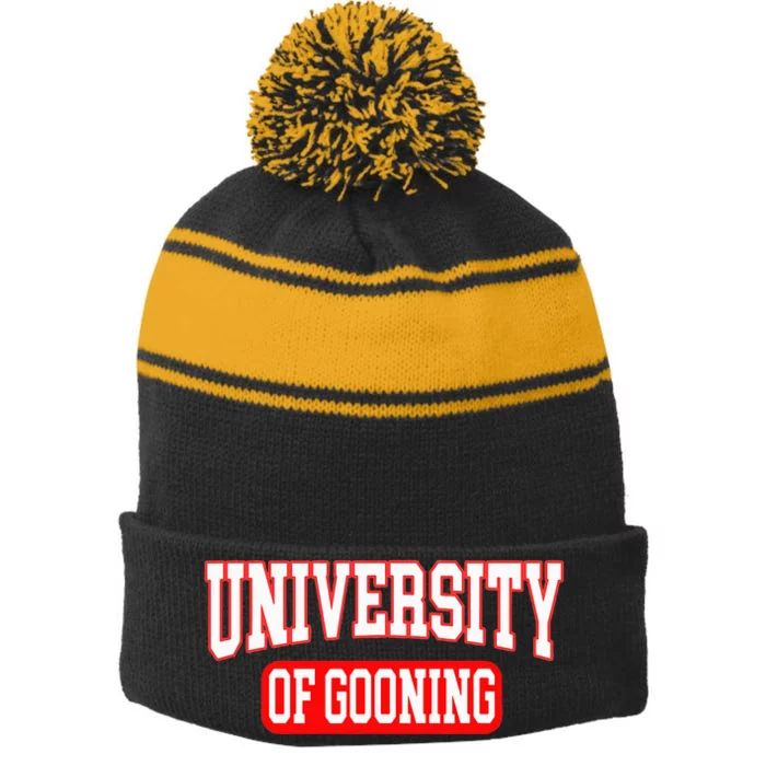 Gooning Looksmaxxing Stripe Pom Pom Beanie