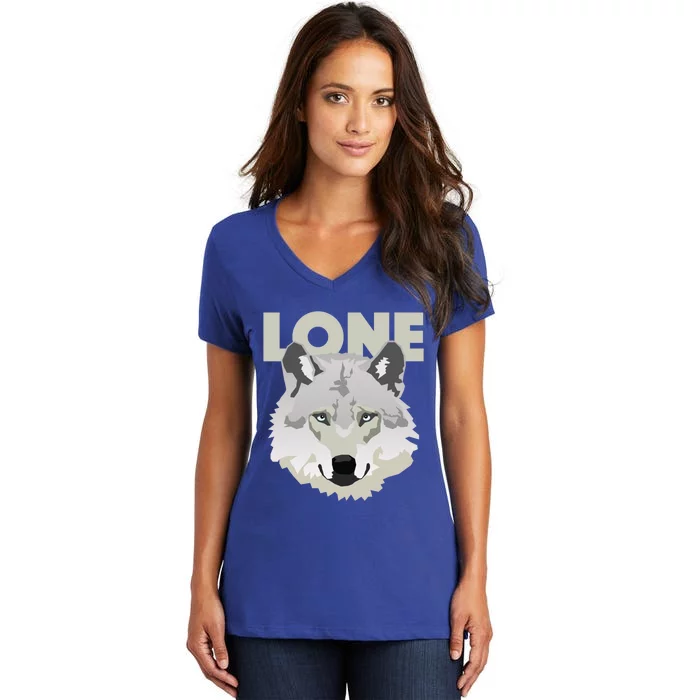 Graphic Lone Grey Wolf Sigma Male Gift Women's V-Neck T-Shirt