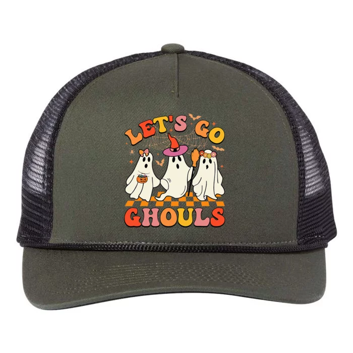 Groovy Lets Go Ghouls Halloween Ghost Retro Rope Trucker Hat Cap