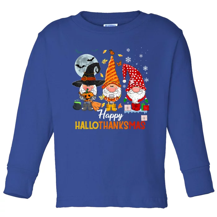 Gnomes Lover Halloween Merry Christmas Happy Hallothanksmas Gift Toddler Long Sleeve Shirt