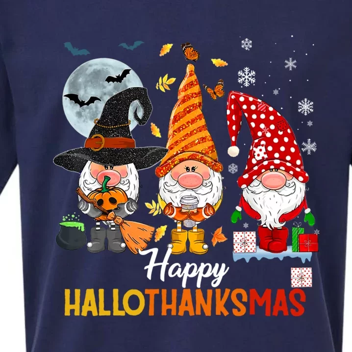 Gnomes Lover Halloween Merry Christmas Happy Hallothanksmas Gift Sueded Cloud Jersey T-Shirt