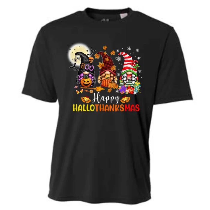 Gnomes Lover Halloween Merry Christmas Happy Hallothanksmas Gift Cooling Performance Crew T-Shirt