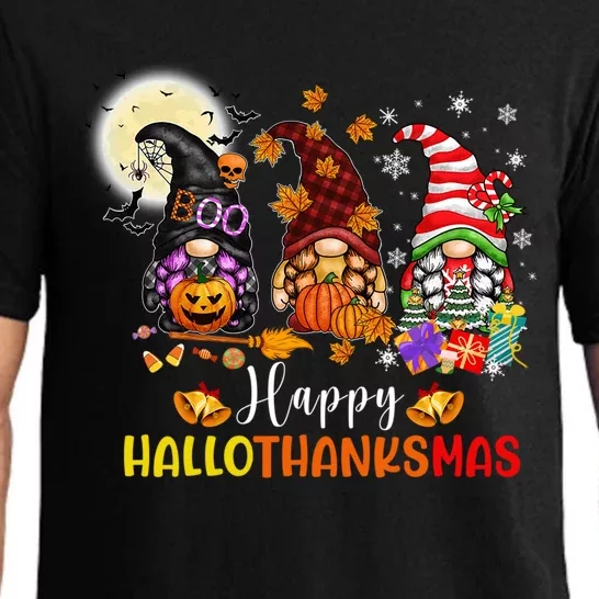 Gnomes Lover Halloween Merry Christmas Happy Hallothanksmas Gift Pajama Set