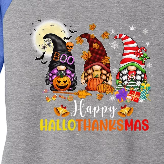 Gnomes Lover Halloween Merry Christmas Happy Hallothanksmas Gift Women's Tri-Blend 3/4-Sleeve Raglan Shirt