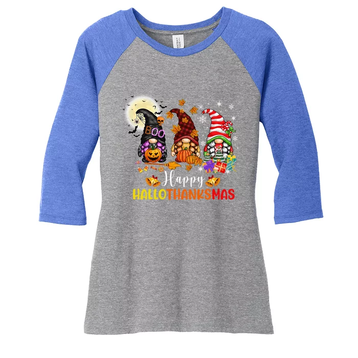 Gnomes Lover Halloween Merry Christmas Happy Hallothanksmas Gift Women's Tri-Blend 3/4-Sleeve Raglan Shirt