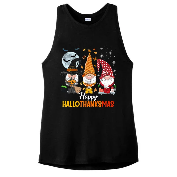 Gnomes Lover Halloween Merry Christmas Happy Hallothanksmas Ladies Tri-Blend Wicking Tank