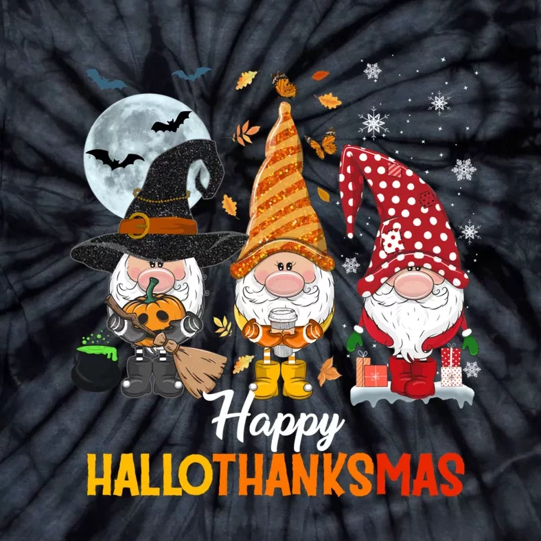 Gnomes Lover Halloween Merry Christmas Happy Hallothanksmas Tie-Dye T-Shirt