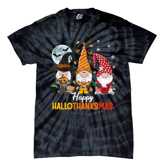 Gnomes Lover Halloween Merry Christmas Happy Hallothanksmas Tie-Dye T-Shirt