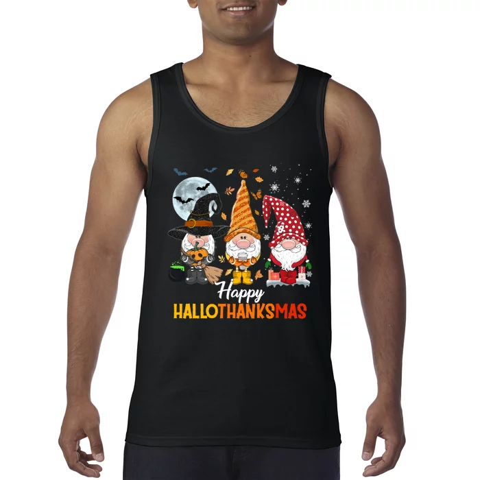 Gnomes Lover Halloween Merry Christmas Happy Hallothanksmas Tank Top