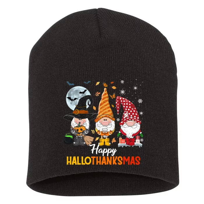 Gnomes Lover Halloween Merry Christmas Happy Hallothanksmas Short Acrylic Beanie