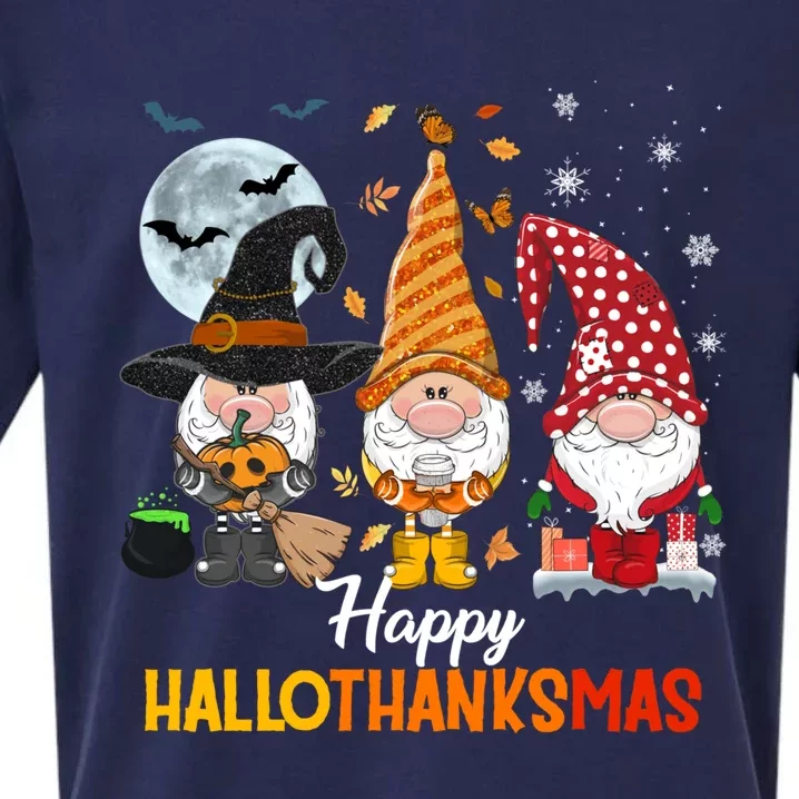 Gnomes Lover Halloween Merry Christmas Happy Hallothanksmas Sueded Cloud Jersey T-Shirt