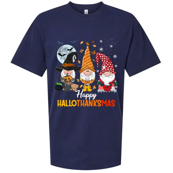 Gnomes Lover Halloween Merry Christmas Happy Hallothanksmas Sueded Cloud Jersey T-Shirt