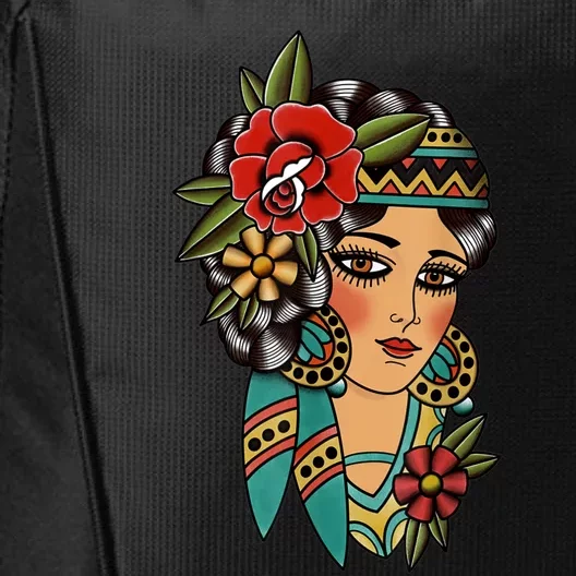 Gypsy Lady Head American Traditional Tattoo Design City Backpack