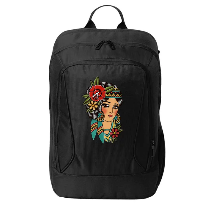 Gypsy Lady Head American Traditional Tattoo Design City Backpack