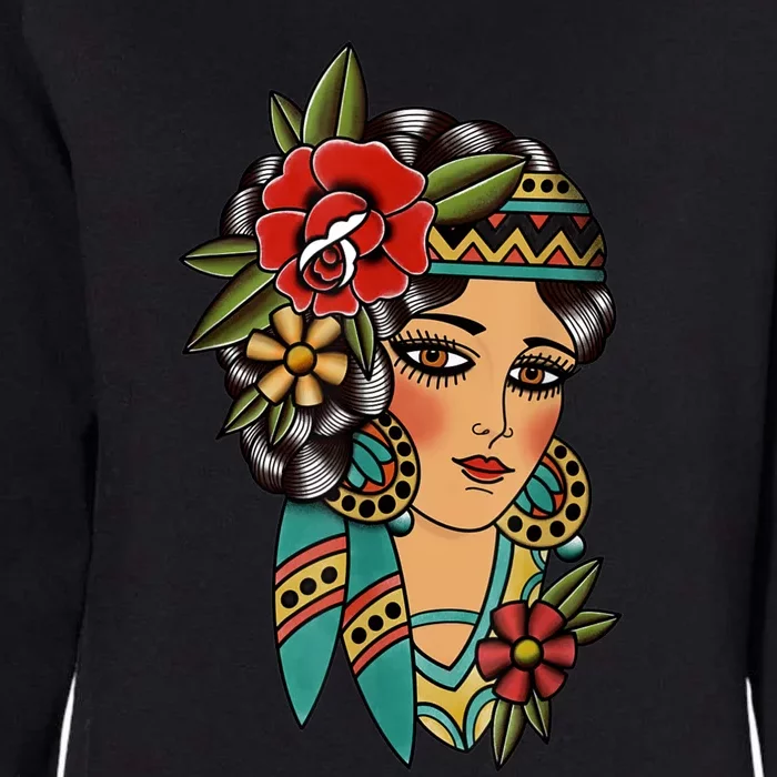 Gypsy Lady Head American Traditional Tattoo Design Womens California Wash Sweatshirt