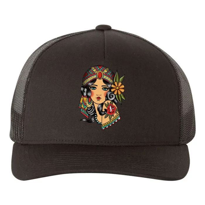 Gypsy Lady Head Fortune Teller American Traditional Tattoo Yupoong Adult 5-Panel Trucker Hat