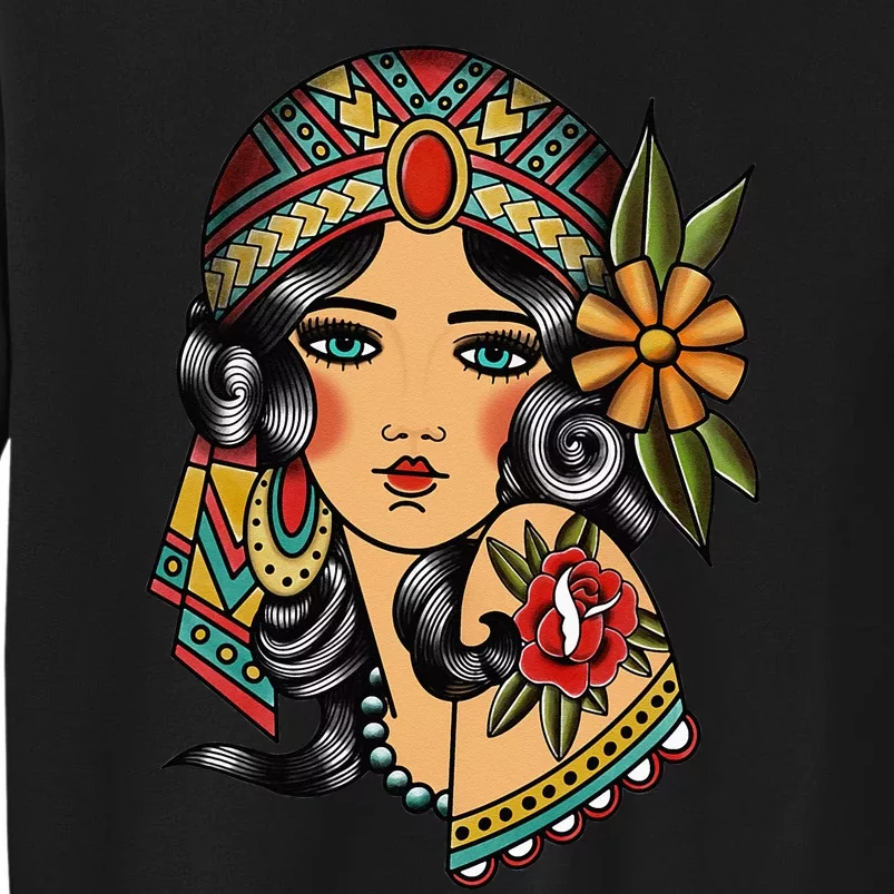 Gypsy Lady Head Fortune Teller American Traditional Tattoo Sweatshirt